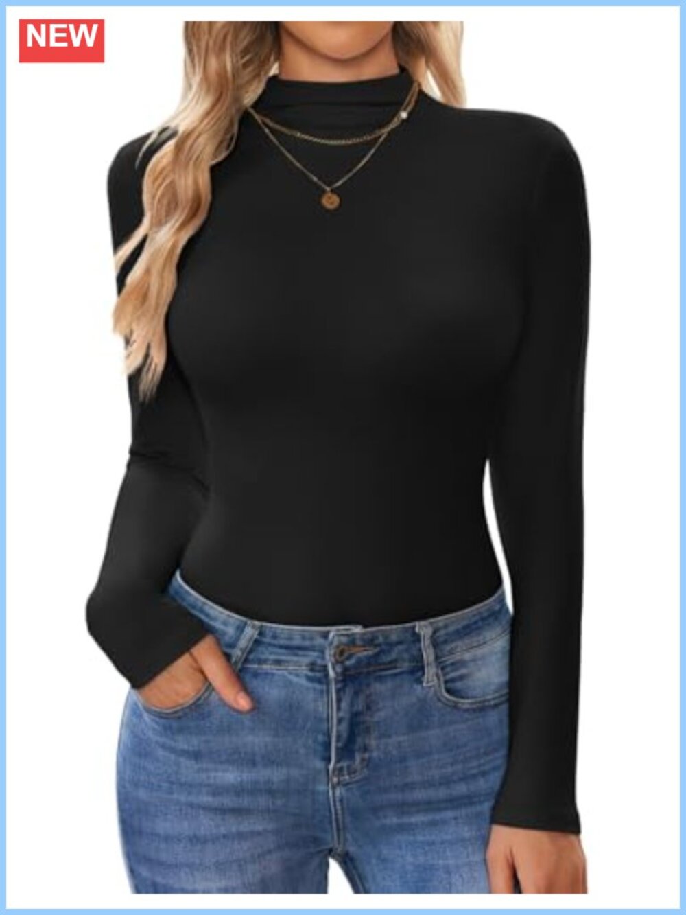 Women's Mock Neck Long Sleeve Top Slim Fit Stretch Base Layer Thermal Shirt